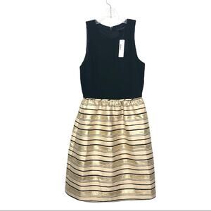 J. Crew Dress Black Metallic Gold Stripe Skirt Nwt Fit Flare
